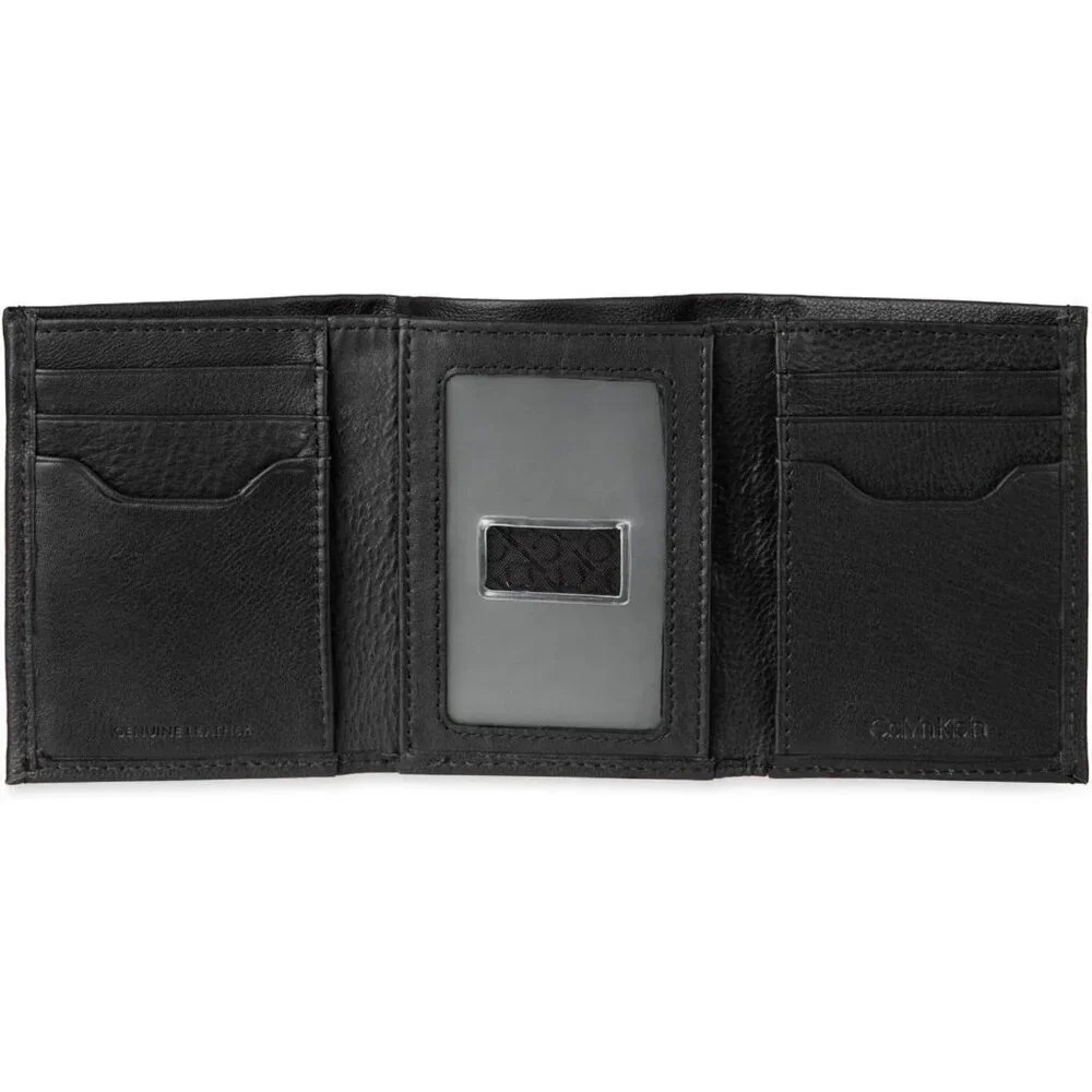 Men's Stylish Black Leather Trifold Wallet Card Slots Slip Pockets Designed